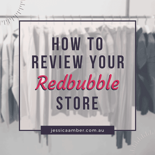 Blog card says 'how to review your redbubble store, jessicaamber.com.au'