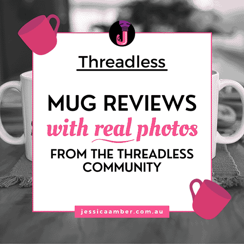 Blog card that says 'threadless mug reviews with real photos from the threadless community, jessicaamber.com.au'